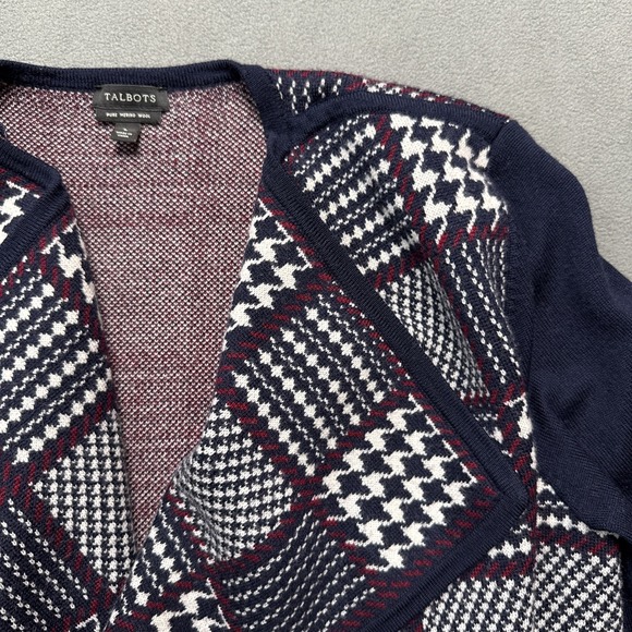 Talbots Cardigan Womens Large Houndstooth Checked Merino Wool Open Draped Front - Picture 4 of 14